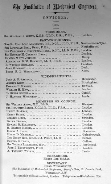 1900 Institution of Mechanical Engineers: Council - Graces Guide