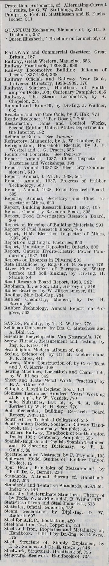Engineering 1938 Jul-Dec: Index: Literature - Graces Guide